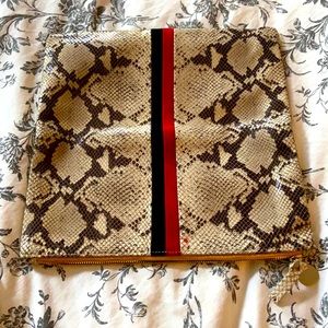 Clare V leather snakeskin foldover clutch